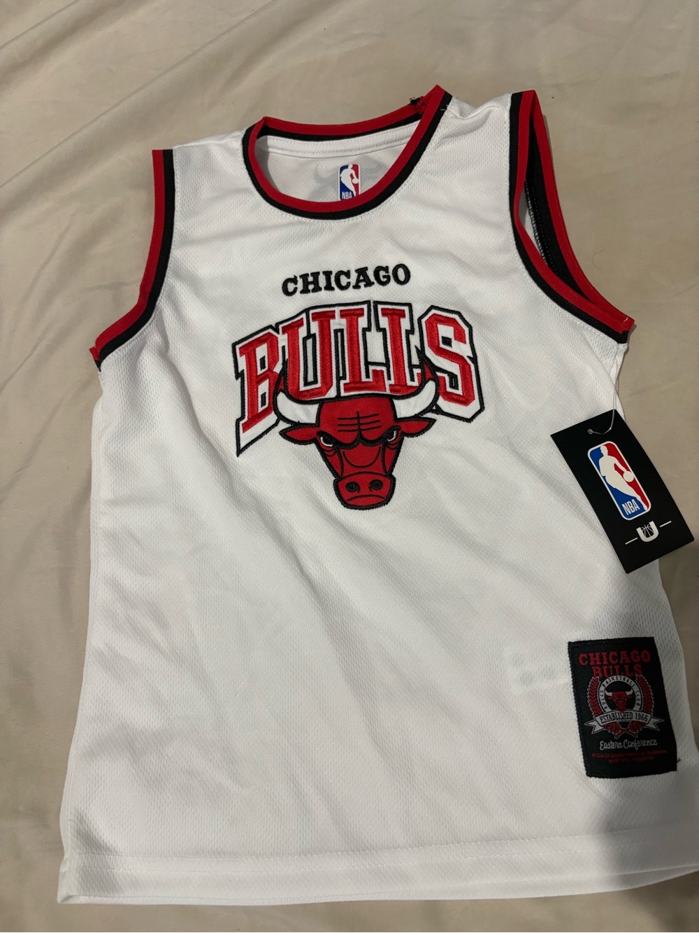 NBA White Jersey with Red and Black Neck Trim